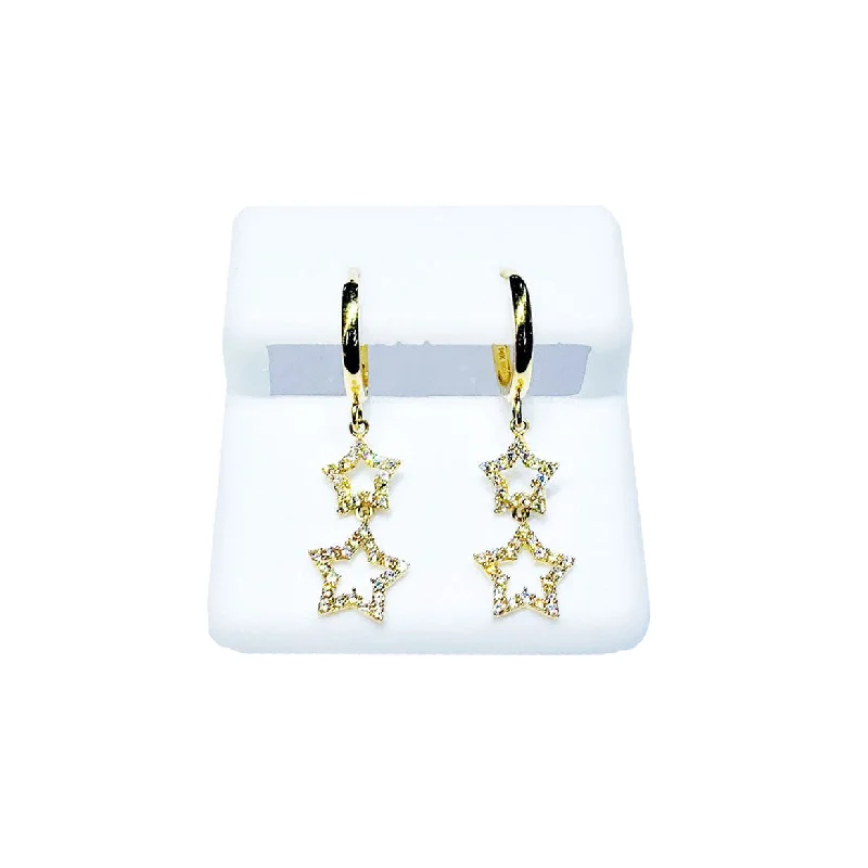 edgy earrings for women-Double Star CZ Earrings (14K)