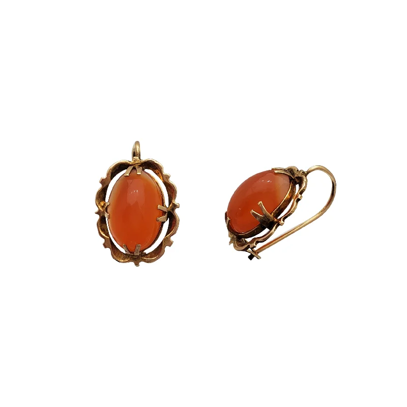 romantic earrings for women-Framed Coral Wire Hanging Earrings (14K)