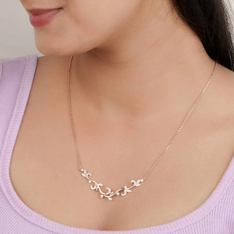 silver plated necklace for women-Rose Gold Tree Branches Necklace