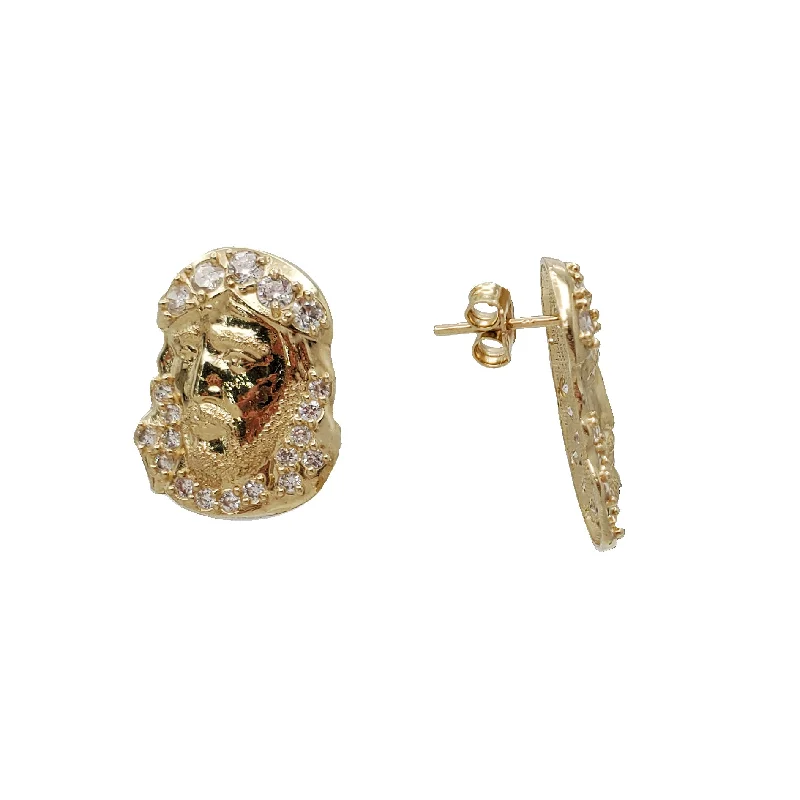 cubic zirconia earrings for women-Zirconia Jesus Head Stud Earrings (14K)