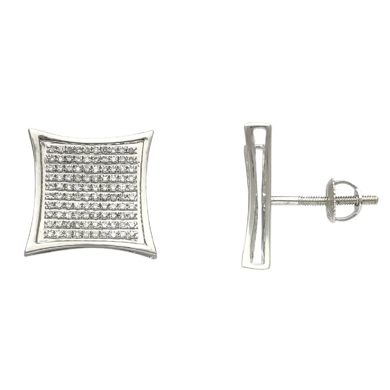 crystal stud earrings for women-Diamond Micro-Pave Concave Square Stud Earrings (14K)