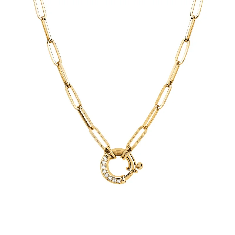 elegant necklace for women-Alchemy Link Charm Necklace with Pavé Diamond Hoop Closure