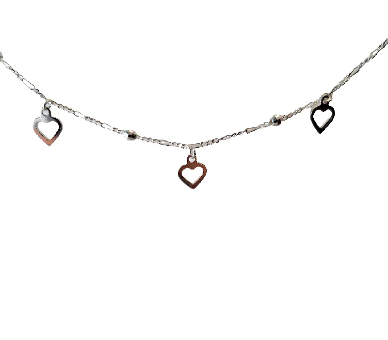 adjustable anklets for women-Sterling Silver 3 Heart Anklet