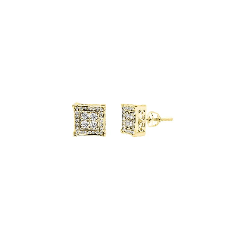 chic earrings for women-Diamond Square Earrings (14K)