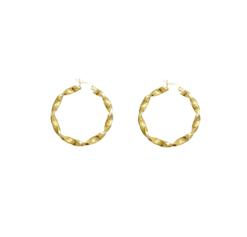 statement earrings for women-Greek Key Hoop Earrings (14K)