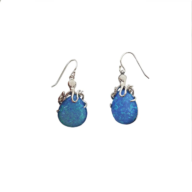 dainty earrings for women-Squid Opal Drop Earrings (Silver)