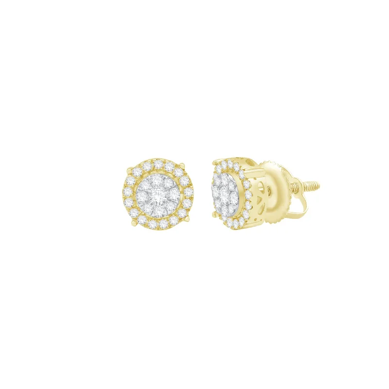 sterling silver earrings for women-Diamond Cluster Round Stud Earrings (14K)