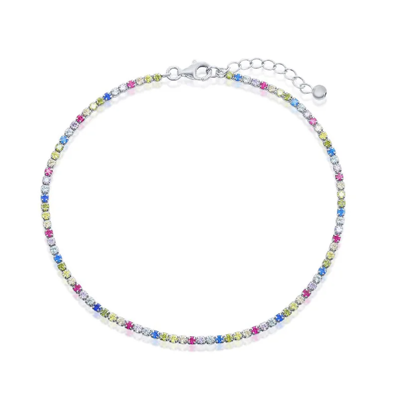 stylish anklets for women-Classic Women's Anklet - Sterling Silver Multi Color Cubic Zirconia Tennis | R-9286