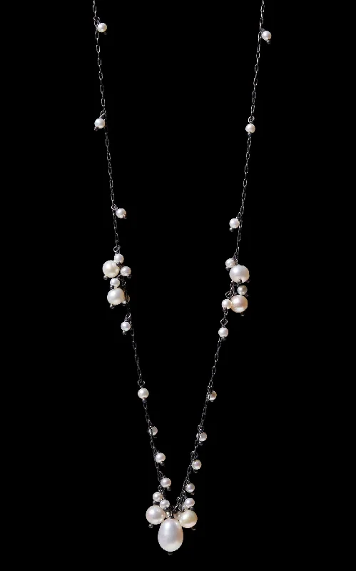 two-tone necklace for women-Multi Cluster Fresh Water Pearl Necklace