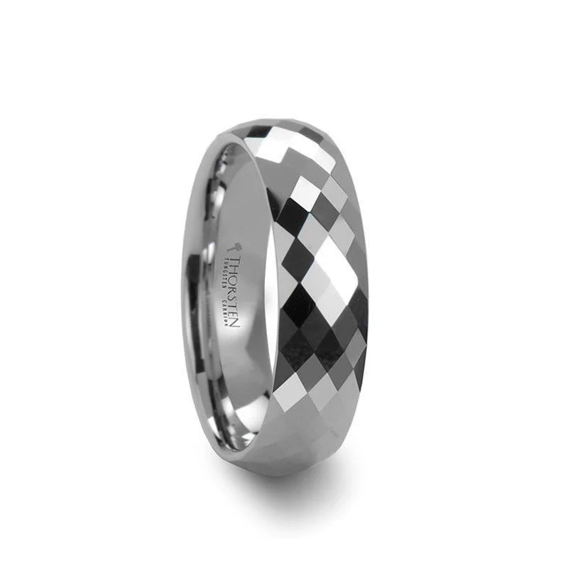 solitaire engagement rings for women-SCOTTSDALE 288 Diamond Faceted White Tungsten Ring - 2mm - 8mm