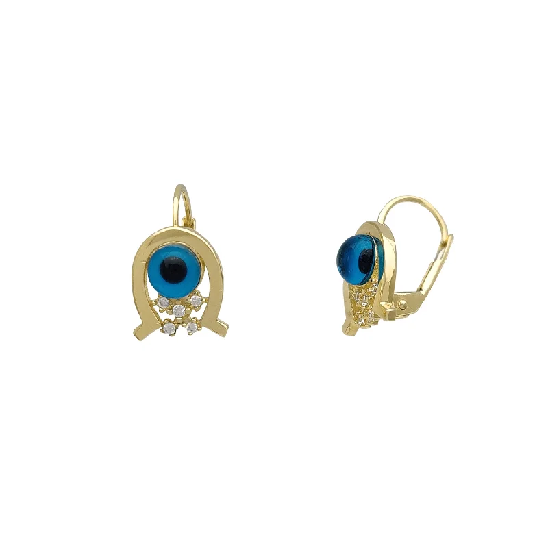 classy earrings for women-Horseshoe Evil Eye Earrings (14K)