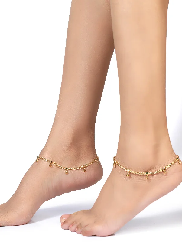 anklets for fashionistas for women-Set Of 2 Gold-Plated Green & Marron Stone Studded Handcrafted Anklets