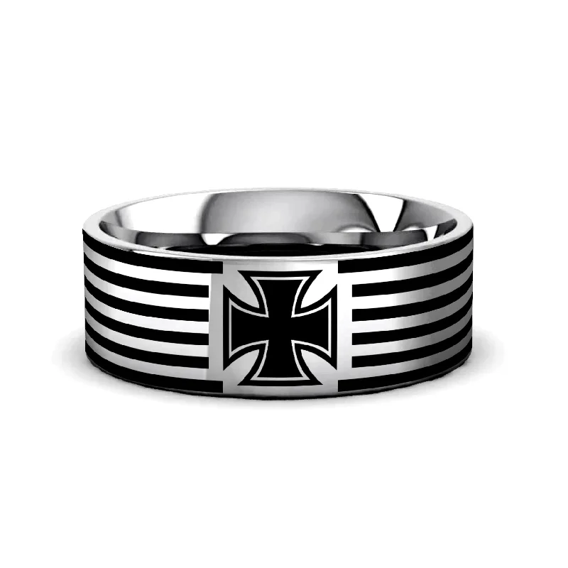 custom engagement rings for women-IRON CROSS on Flat Tungsten Carbide Ring