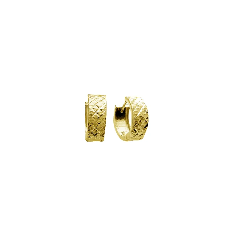 heart-shaped earrings for women-Diamond-Cut Huggie Earrings (14K)