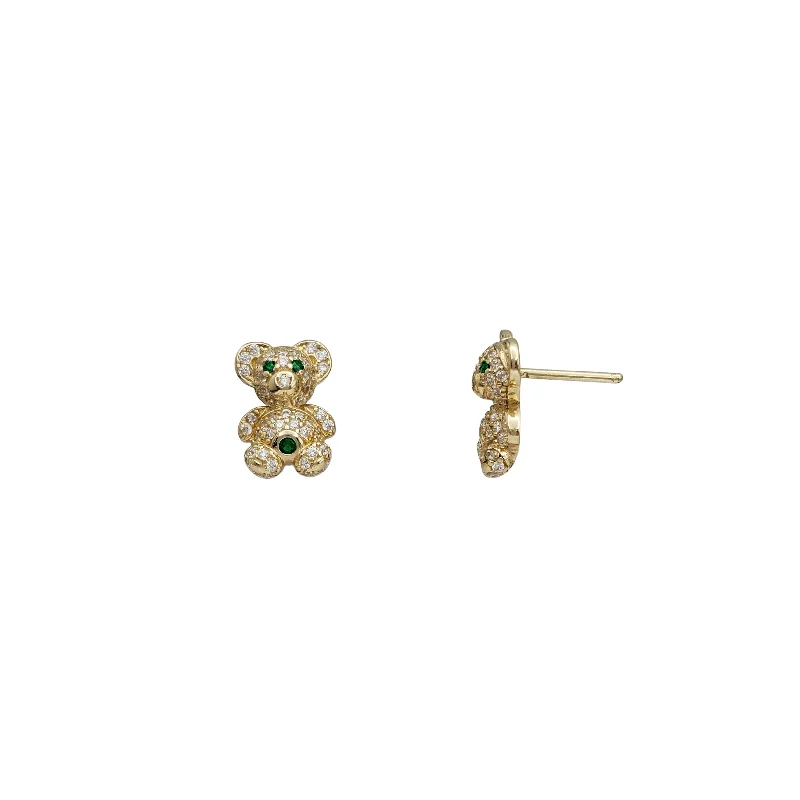 handmade earrings for women-Mini Teddy Bear Stud Earrings (14K)