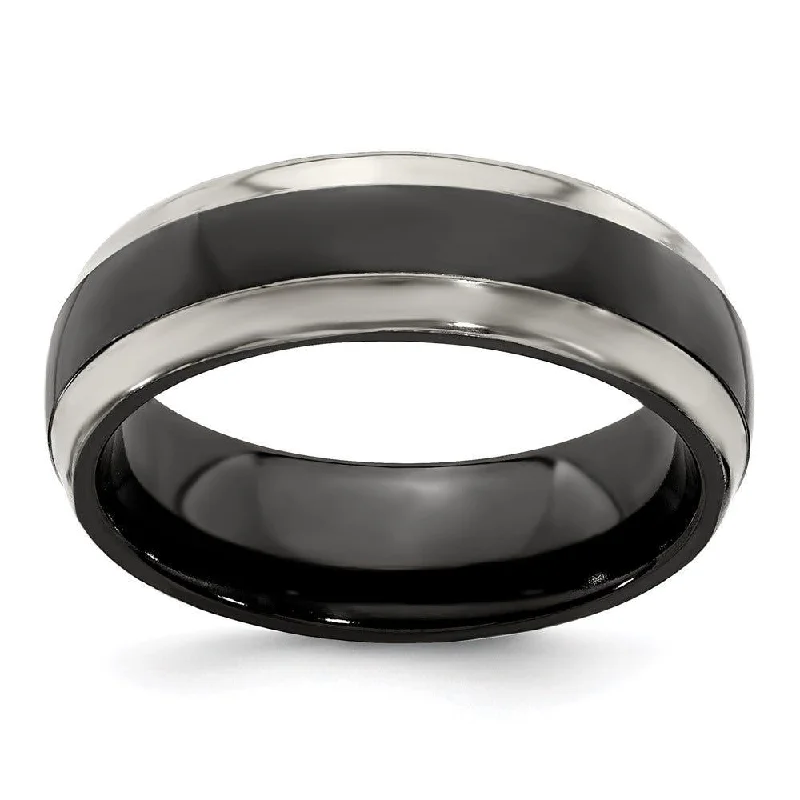 halo diamond engagement rings for women-Edward Mirell Titanium Black Ti Polished Domed with Cut Edges 7mm Band