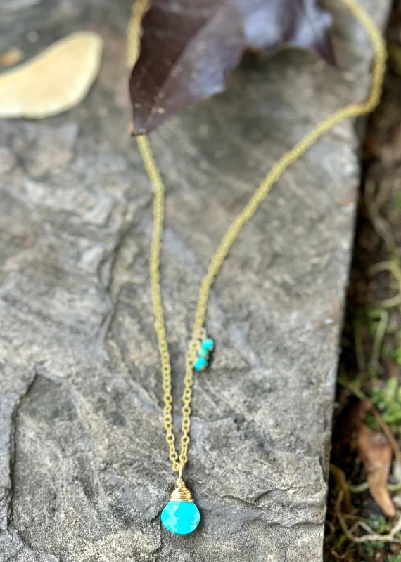 birthstone necklace for women-Golden Turquoise Drop Necklace