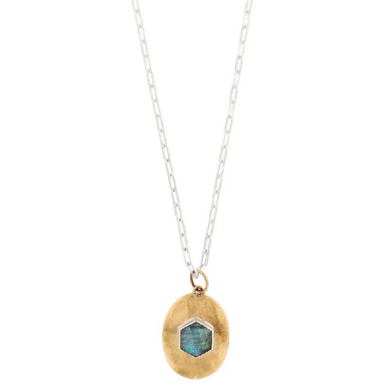 triple strand necklace for women-Vortex Medallion Necklace in Bronze & Labradorite