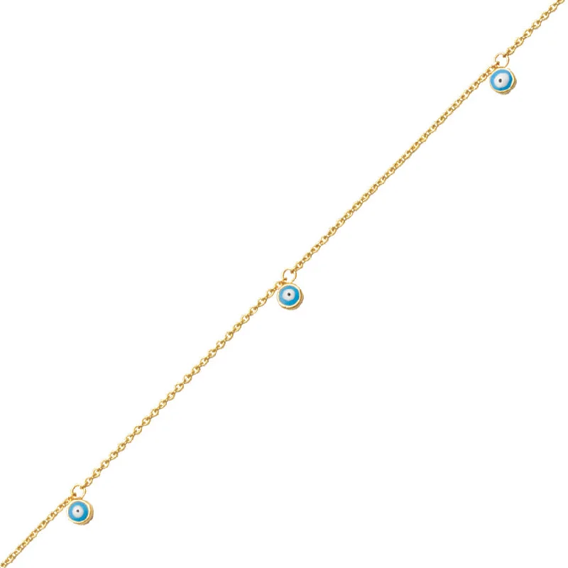 anklets with crystals for women-14K Yellow Gold Evil Eye Dangle Anklet