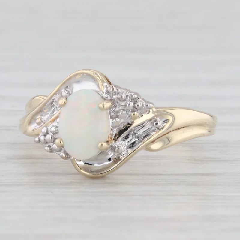 halo engagement rings for women-Oval Opal Solitaire Ring 10k Yellow Gold Size 7.25 Diamond Accents