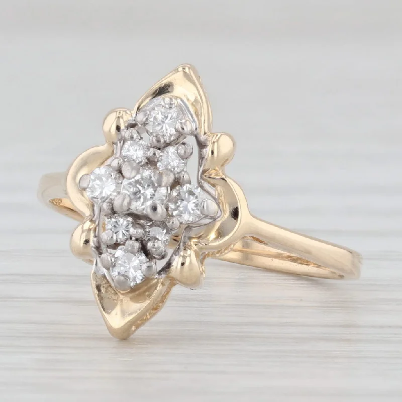 romantic engagement rings for women-Vintage 0.20ctw Diamond Cluster Ring 14k Yellow Gold Size 6