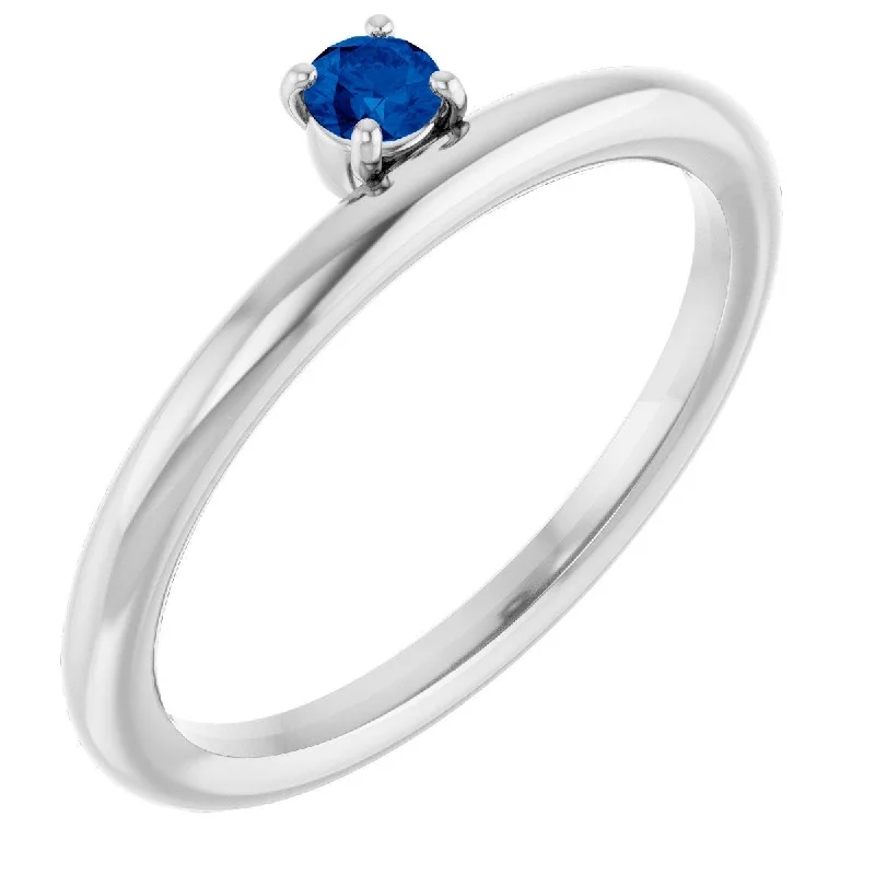 stacked engagement rings for women-Sterling Silver Imitation Blue Sapphire Stackable Ring