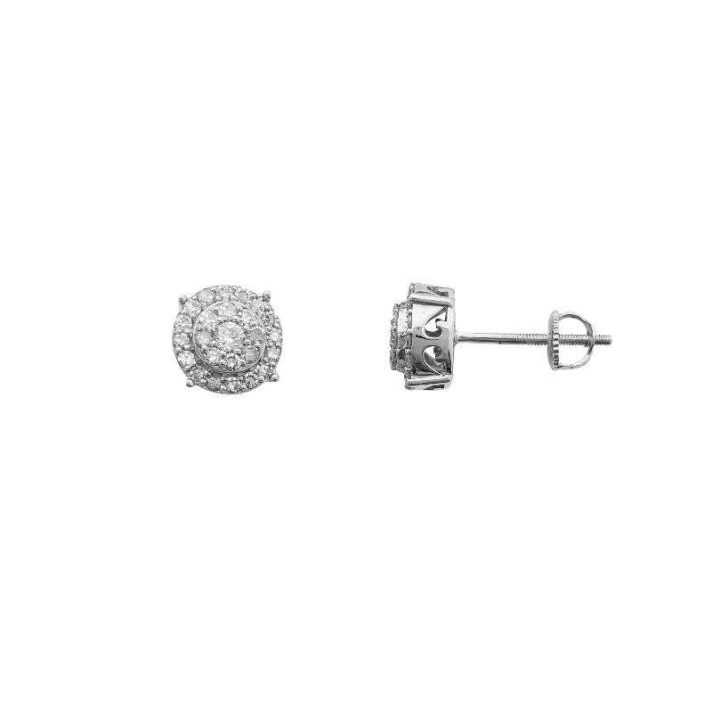 dainty earrings for women-Diamond Cluster Round Stud Earrings (14K)