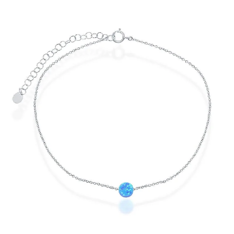 ankle bracelet with gemstones for women-Sterling Silver Blue Opal Disc Anklet