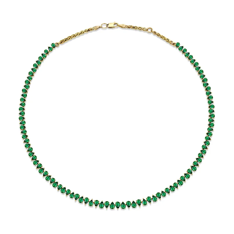 birthstone necklace for women-Baby Reverse Water Drop Emerald Tennis Necklace