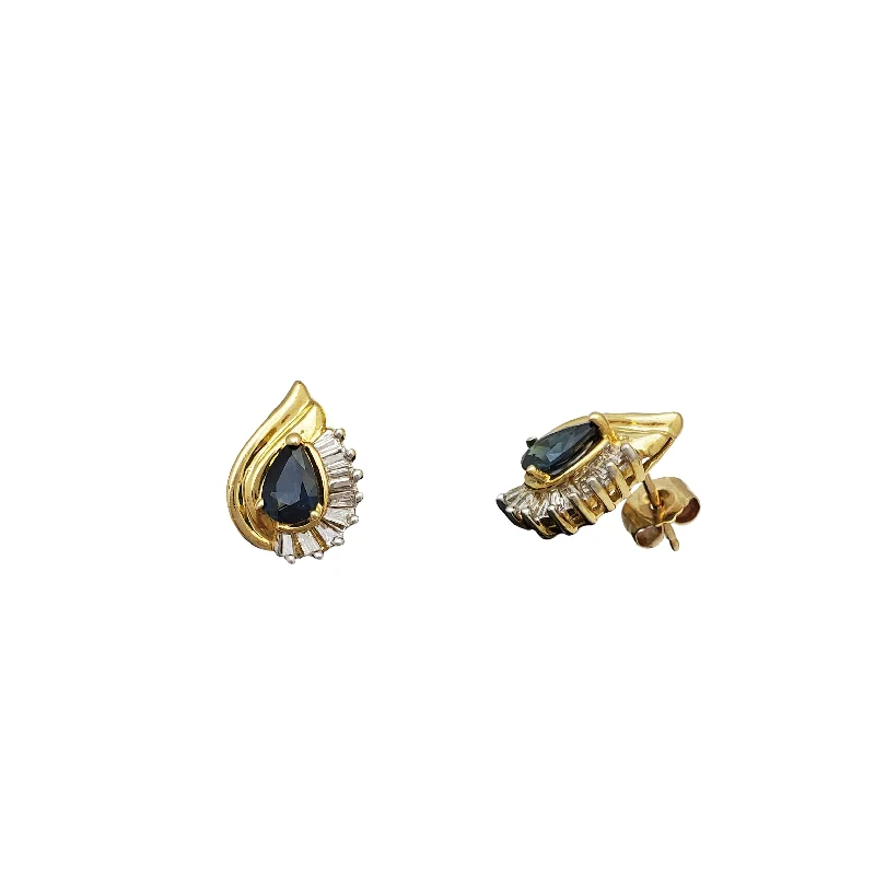 birthday earrings for women-Sapphire With Diamond Stud Earrings (14K)