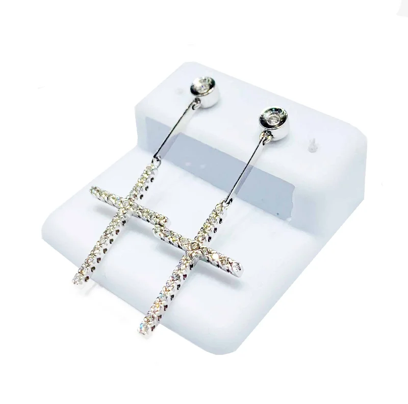 stud earrings for women-Diamond Cross Earrings (14K)