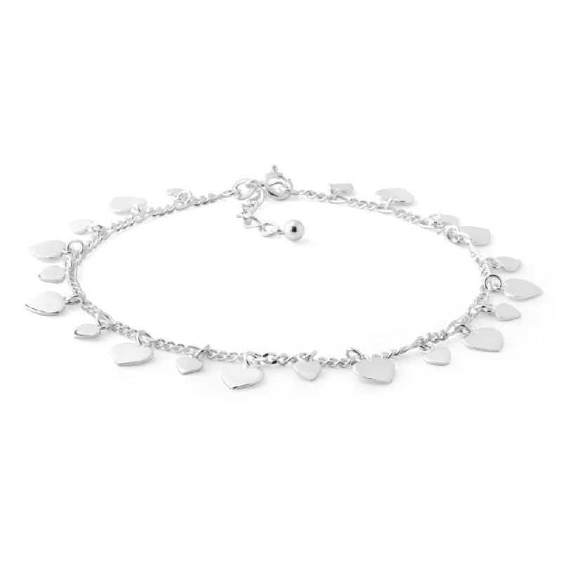 flower anklets for women-Sterling Silver 25cm Multi Heart Charm Anklet