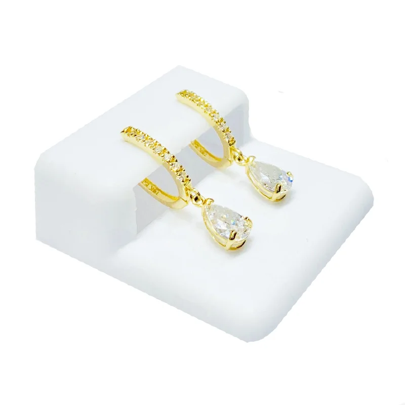 simple earrings for women-Drop CZ Earrings (14K).