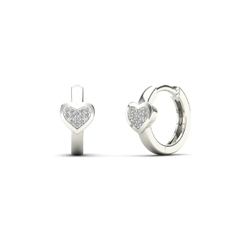 wedding earrings for women-Diamond Heart Huggie Earrings (14K)