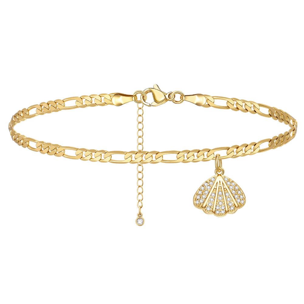 layered ankle chains for women-Dainty 14k Gold Plated Adjustable Anklets- Shell