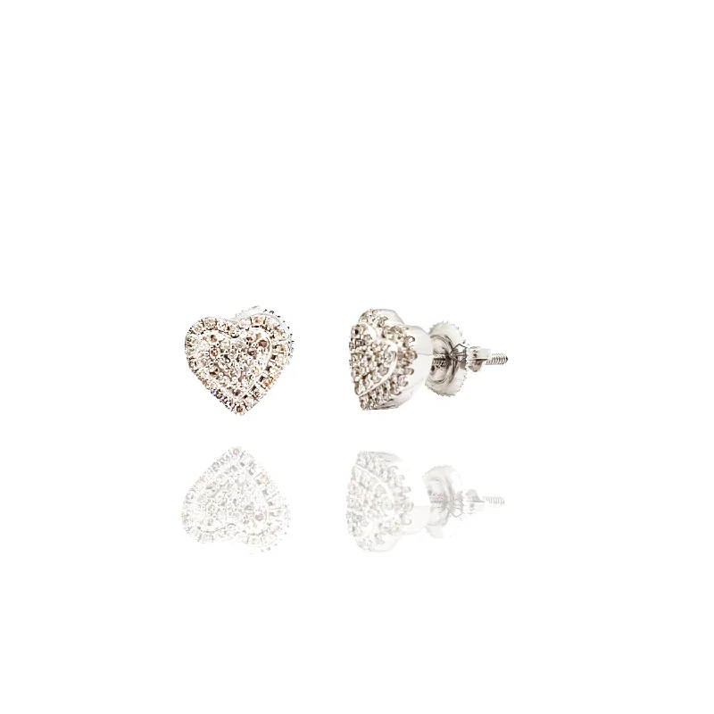 dangle earrings for women-Diamond Heart Shape Stud Earrings (14K)