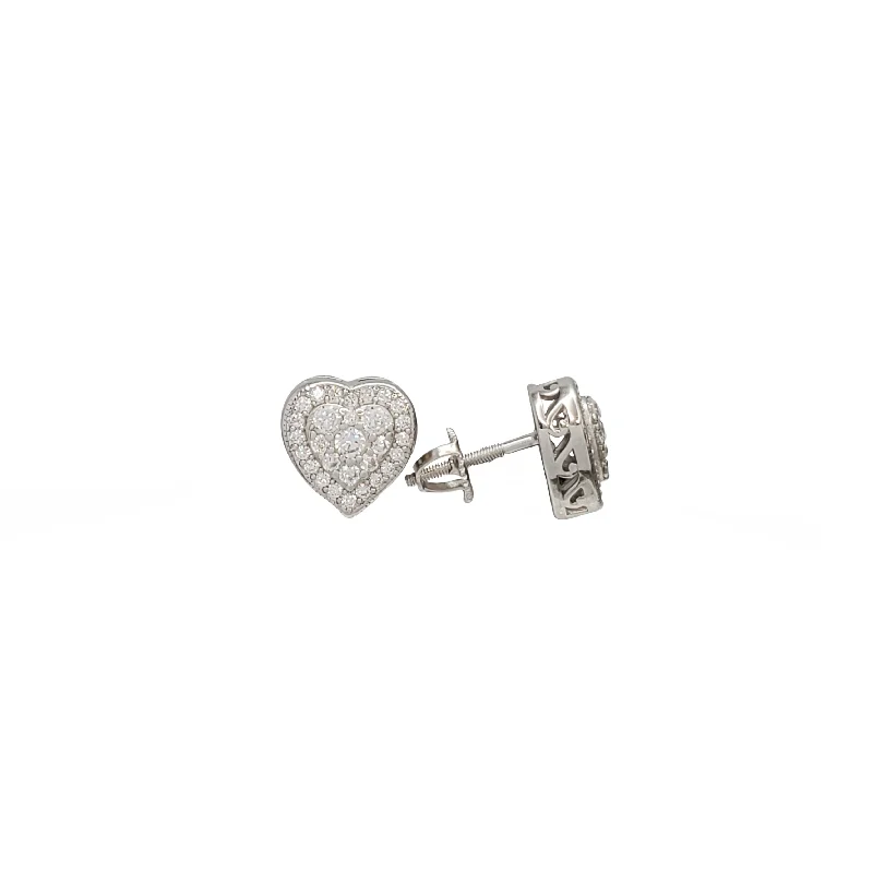 diamond drop earrings for women-Micropave Heart CZ Stud Earring (Silver)