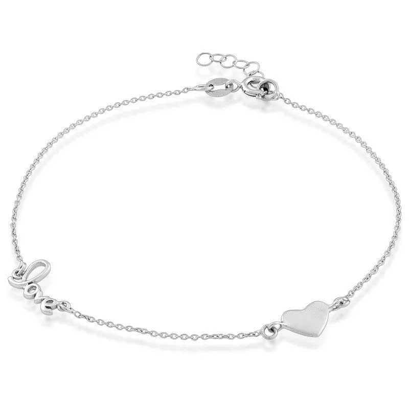 gemstone ankle bracelets for women-Sterling Silver Heart and Love Anklet