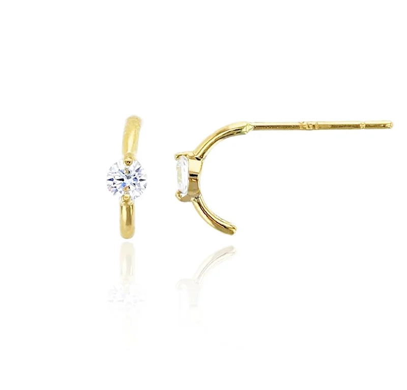 fashion earrings for women-Fancy Classic Half Hoop Stud Earrings (14K)