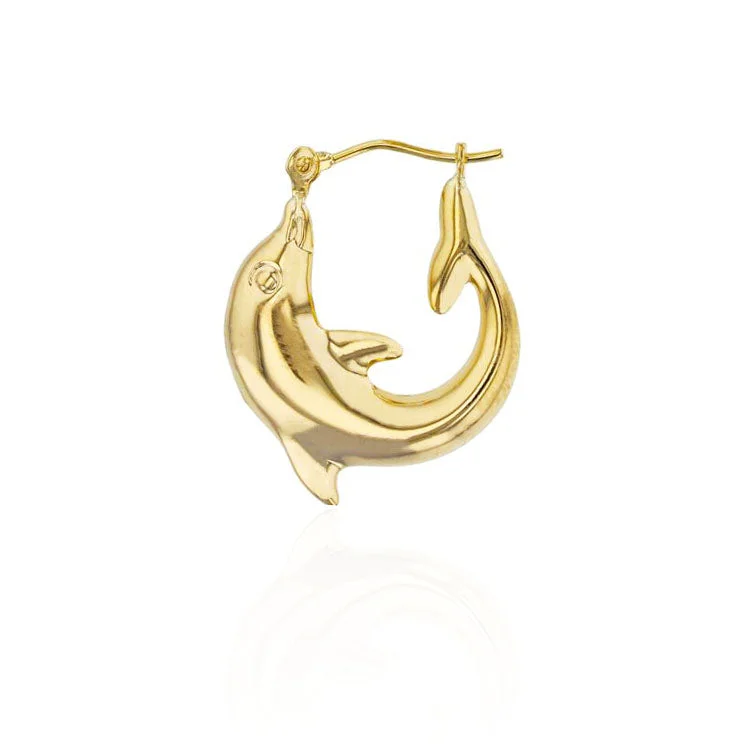 dainty earrings for women-Dolphin Body Hoop Earrings (14K)