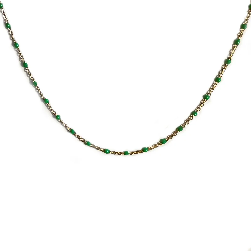 friendship necklace for women-Green Beaded Chain Layering Necklace