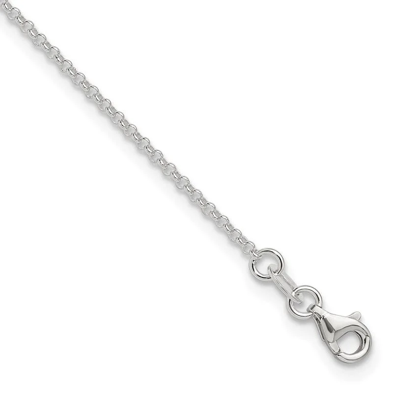 sterling silver anklets for women-Sterling Silver Polished Rolo Chain with 1in ext. Anklet