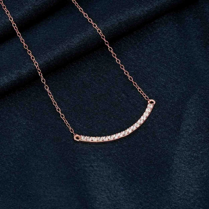 opal necklace for women-Rose Gold Cubic Zircon Dainty U Bar Necklace