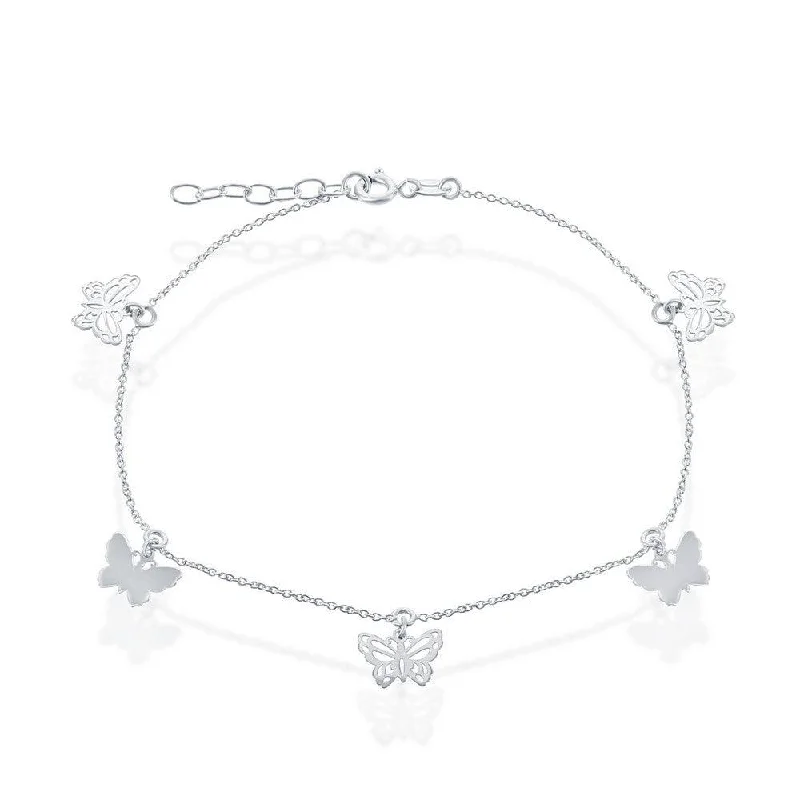 star anklets for women-Sterling Silver Butterflies Anklet