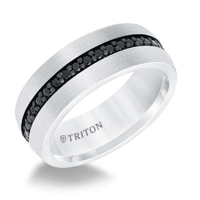 personalized diamond engagement rings for women-GLADIUS White Tungsten Ring with Black Sapphires by Triton Rings - 8mm