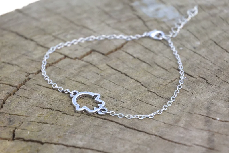 handcrafted anklets for women-Stainless steel chain anklet with silver plated Hamsa charm