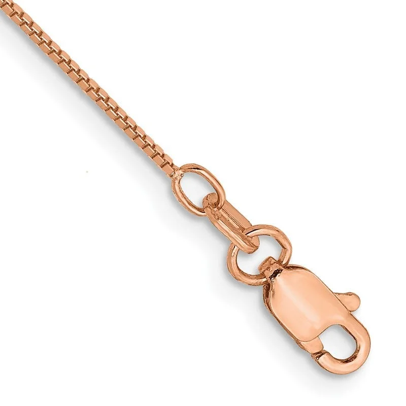 leather ankle bracelets for women-14K Rose Gold 10 inch .7mm Box Link with Lobster Clasp Chain Anklet