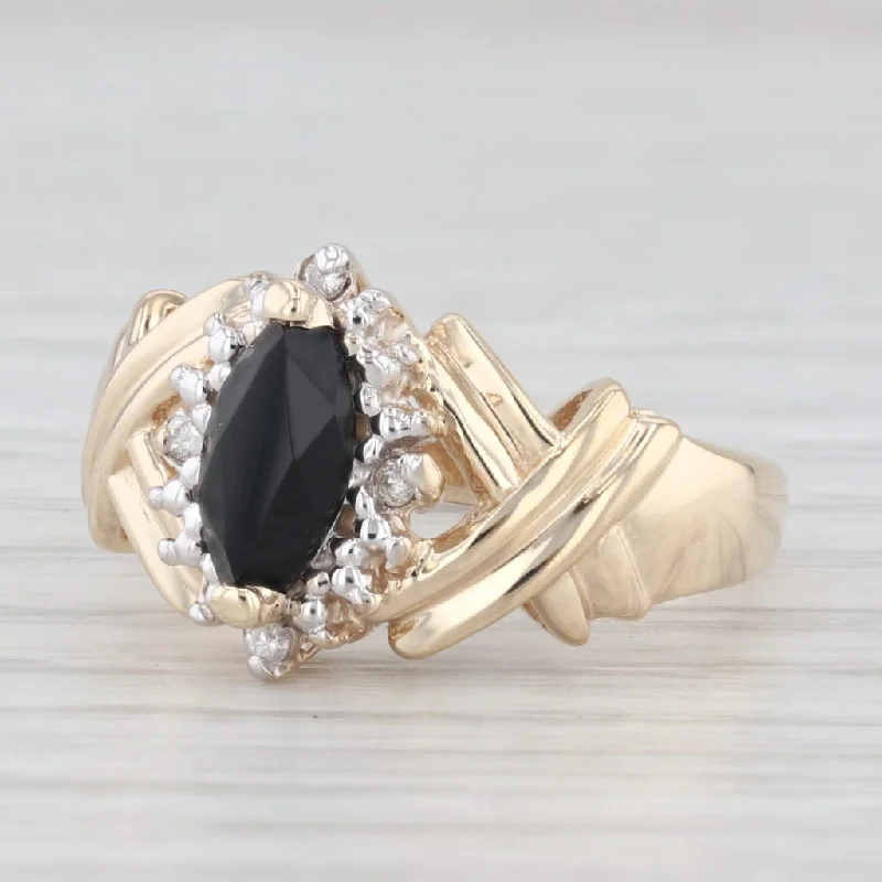 luxury diamond engagement rings for women-Onyx Diamond Halo Ring 10k Yellow Gold Size 5.5