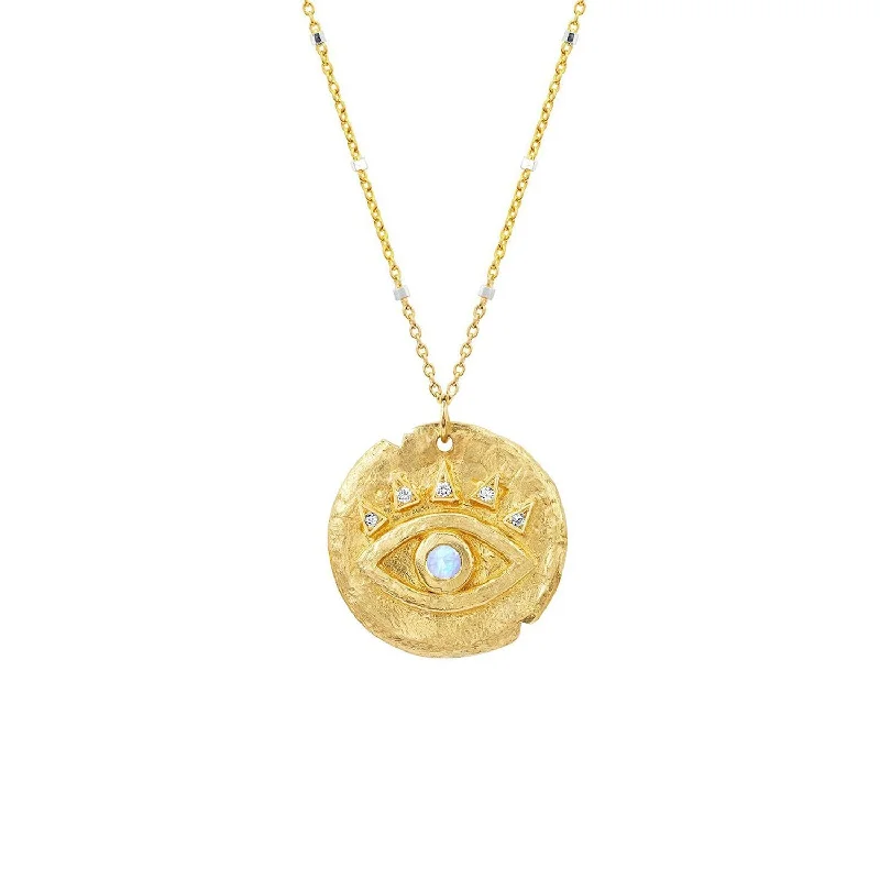 ruby necklace for women-Moonstone Baby Eye of Protection Coin Pendant