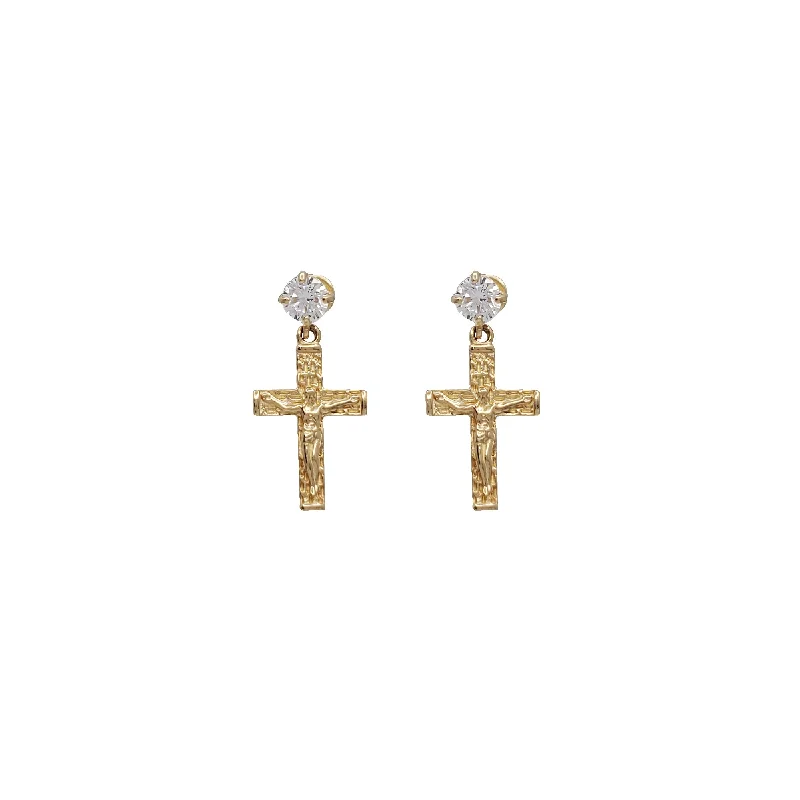 chic earrings for women-Zirconia Cross Crucifix Dangling Earrings (14K)